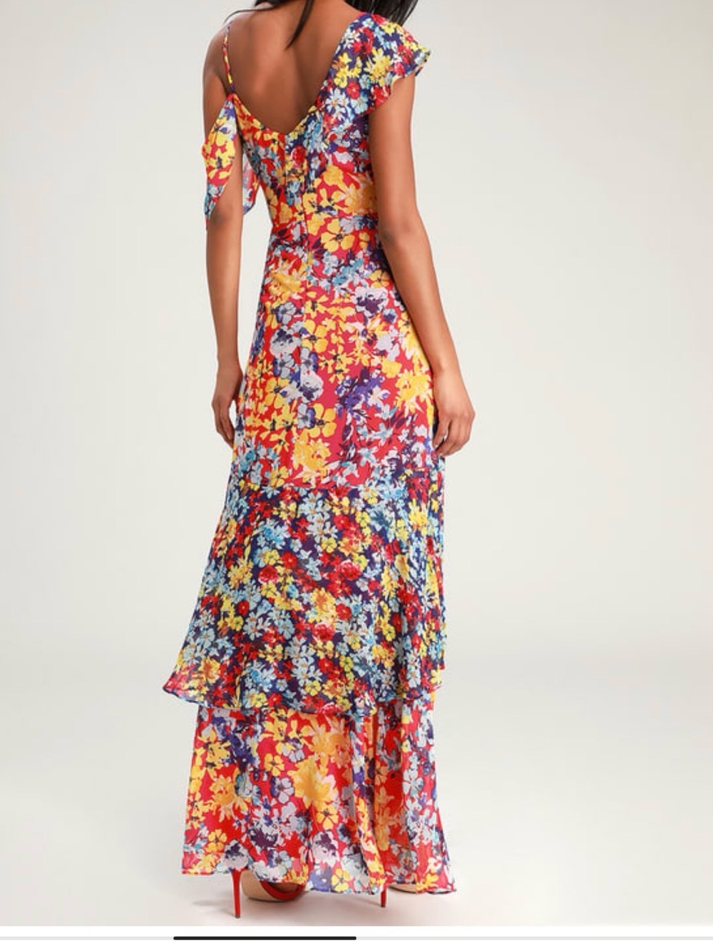 Lulu's Radiant Ruby Red Floral Print Chiffon Dress Multi-Color XL - Picture 2 of 6